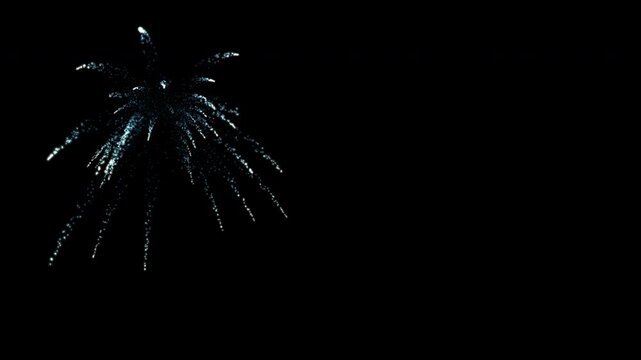 Single firework isolated elements exploding separately in night sky, isolated festive bursts on black background for celebration

