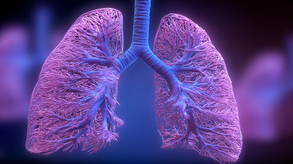 Human lung anatomy with a detailed bronchial tree illustrating respiratory function, oxygen exchange, and pulmonary health in medical science.
