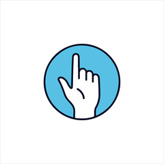 Obraz premium A simple and clean icon of a hand pointing upwards with the index finger extended, set against a vibrant blue circular background