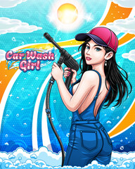 Car wash girl character Background