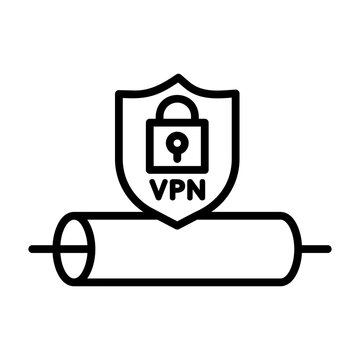 Tunneling icon with a shield and lock establishing a secure path.