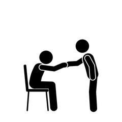 Two stick figures shaking hands with agreement.
