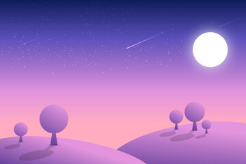 vector illustration of starry night with moon. creative banner or landing page for tour operator or travel agency. summer theme background