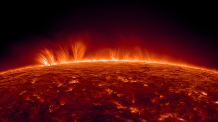Massive solar prominences erupt from the fiery surface of a distant star against the blackness of space