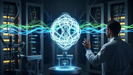 A scientist exploring the structure of the data center for the concept of technology. - Powered by Adobe