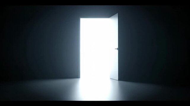 Illuminated Open Door 4K Video Revealing Brightness and Hope Concept