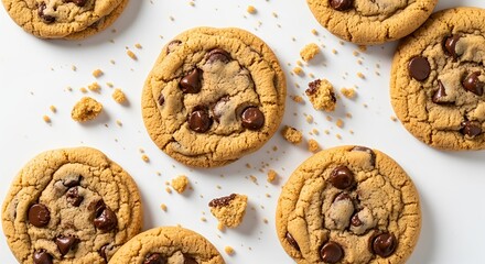 Homemade chocolate chip cookies on a wooden table are a delicious, fresh, and sweet dessert snack