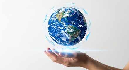 Hands holding a green and blue Earth globe, symbolizing global protection and environmental care concept