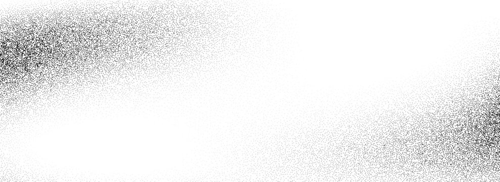 Noise grain background texture. Black sand speckle effect. Fading dotted gradient backdrop. Stippled grain halftone overlay. Gritty grunge distressed wallpaper. Vector dusty rough dirty cover