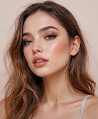 Obraz premium close up portrait of beautiful woman with glamorous makeup and wavy hair
