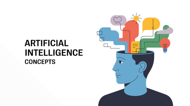 Blue head profile with colorful abstract shapes emerging from brain