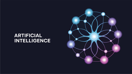 Artificial Intelligence text with glowing neural network graphic