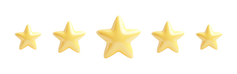 3D Shiny Gold Star Collection for Ratings and Reviews. Glossy Yellow Stars Isolated on Transparent Background. Realistic Five-Star Icons for Web and Mobile Design.