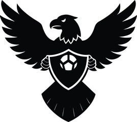 Majestic eagle grasping a football emblem design
