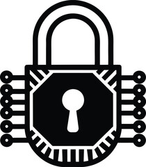 Secure lock icon with digital binary code pattern