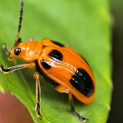 Orange bug with black spots rests