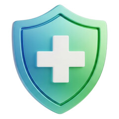 Protective shield with medical cross symbol representing health security and safety isolated on transparent background