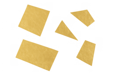 Gold paper cutouts creating abstract geometric shapes with textured metallic surface on transparent background