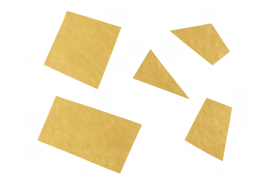 Gold paper cutouts creating abstract geometric shapes with textured metallic surface on transparent background - Powered by Adobe