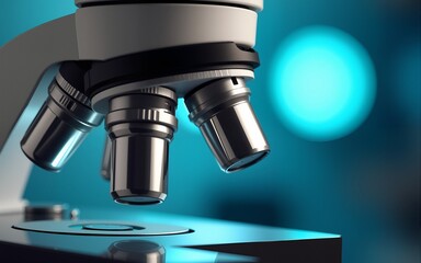 Close-up shot of microscope with metal lens. High quality
