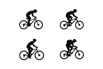 Fototapeta premium Cyclists riding bicycles in silhouette black