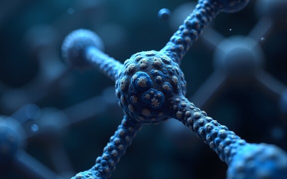 Complex molecular structure with spherical particles. Futuristic technology style. Illustration for banner, poster, cover, brochure or presentation. High quality