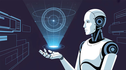 Android projects blue holographic data interface in dark room