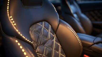 Fototapeta premium Car seat detail with illuminated stitching