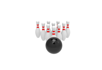bowling ball and pin front view without shadow 3d render