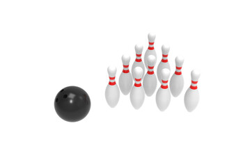 bowling ball and pin top view without shadow 3d render