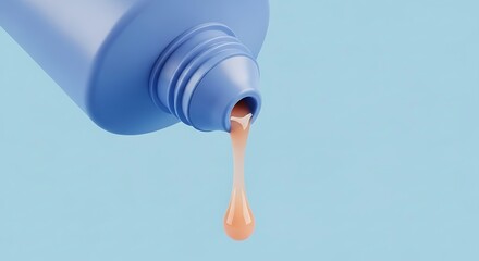 Blue Cosmetic Tube Squeezing a Peach-Colored Cream Droplet
