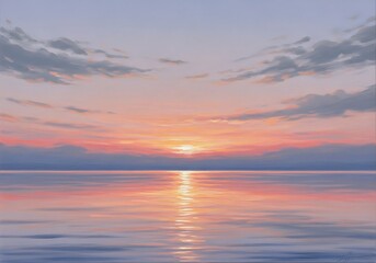 Fototapeta premium Serene ocean sunset with pastel hues and reflective waters