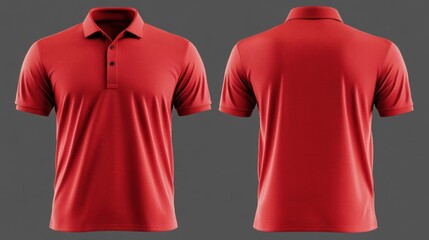 sports polo shirt, front and back view, bright red, moisture-wicking technology, ultra-lightweight, solid background