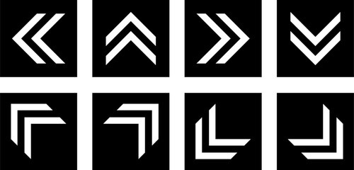 Set of Double Line Chevron and Corner Arrows on Black Background