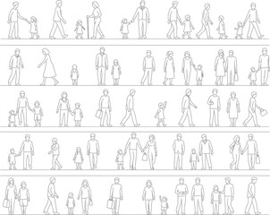 Collection of stylized line drawings depicting various human figures in different poses and silhouettes