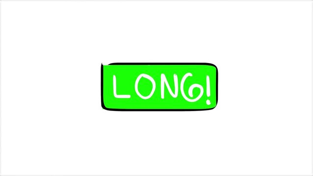A vibrant green button with the word 'LONG!' vibrates vigorously against a white background.