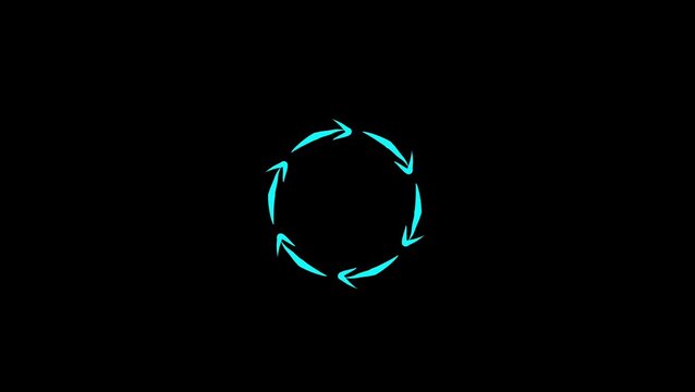 Circular turquoise arrows animate clockwise on a black background in a seamless loop.