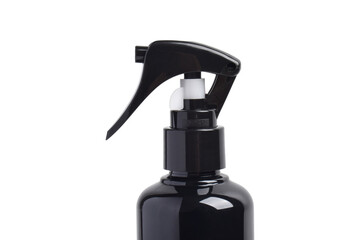 Close up of black spray bottle isolated on white background