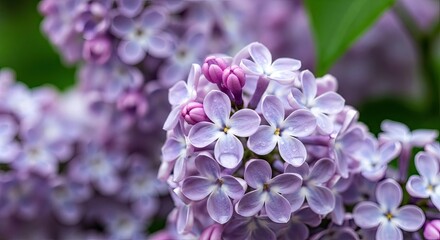 Close-up of fresh lavender lilac flowers with delicate water droplets and soft bokeh background, capturing the essence of spring bloom in vibrant detail
