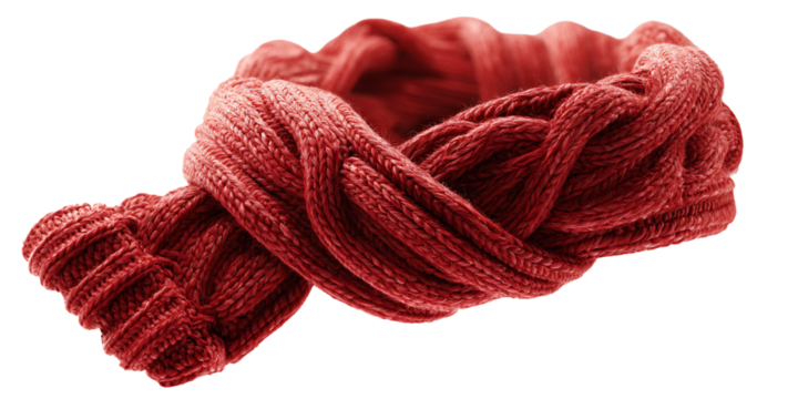 Braided Knitted Crimson Headband on Transparent Background Fashionable and Comfortable Accessory Braided Fabric Design Close Up View, PNG