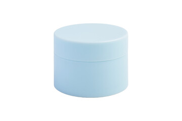 Blue cosmetic jar isolated on a white background.
