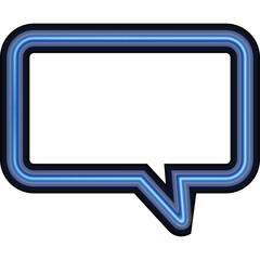 Glowing Blue Neon Speech Bubble Outline With Transparent Background And Black Border