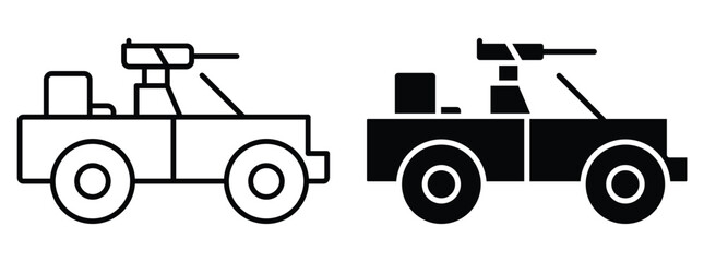 Outline and Solid Illustration of Military Style Armored Vehicles