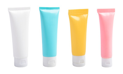 Colletion of tube of cream isolated white background, mockup plastic tube for cosmetics