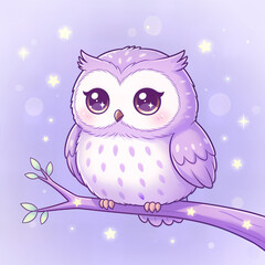 Obraz premium owl on branch kawaii cute color