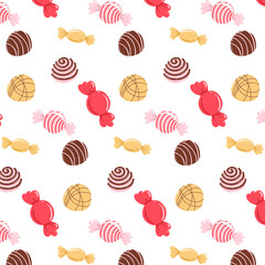 Candy Seamless Pattern. Hand drawn Flat Vector Illustrations