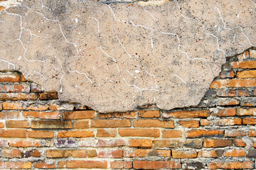 Textured Wall with Cracked Plaster and Exposed Brick Background