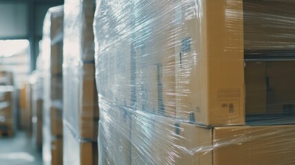 packages stacked on shelves depict distribution processes within warehouses showcasing product shipping ready for transport and future dispatch