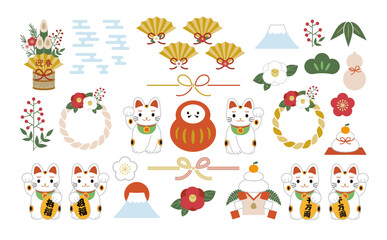 お正月のイラストセット（塗り）