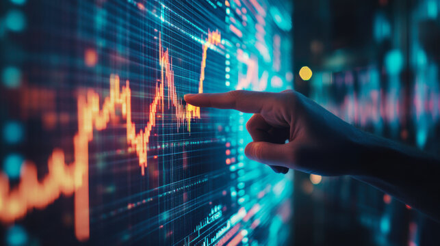 hand touchscreen, Stock market or forex trading graph finance and investment concept.